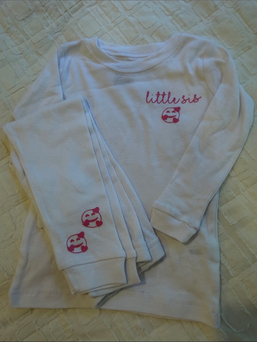 Little Sis White & Pink Long-Sleeve Kids Pajama Set- size 2t never worn